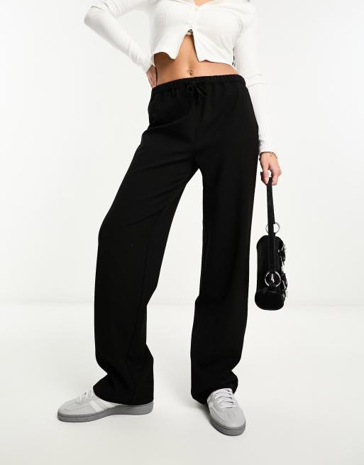 Pull&Bear high waisted straight leg cargo trousers in black