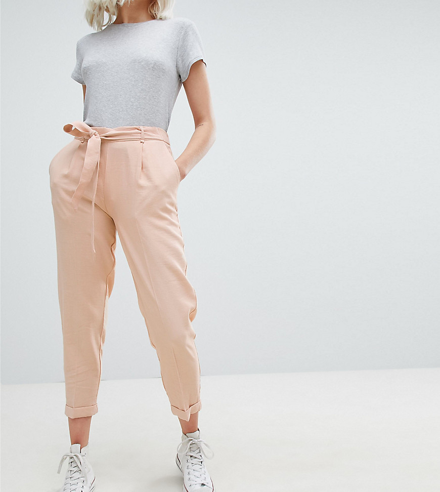Pull & Bear tie waist tapered pants in pink