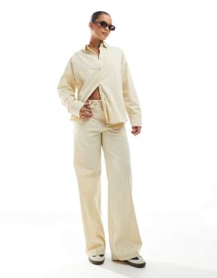 Pull & Bear Tie Waist Wide Leg Pants In White