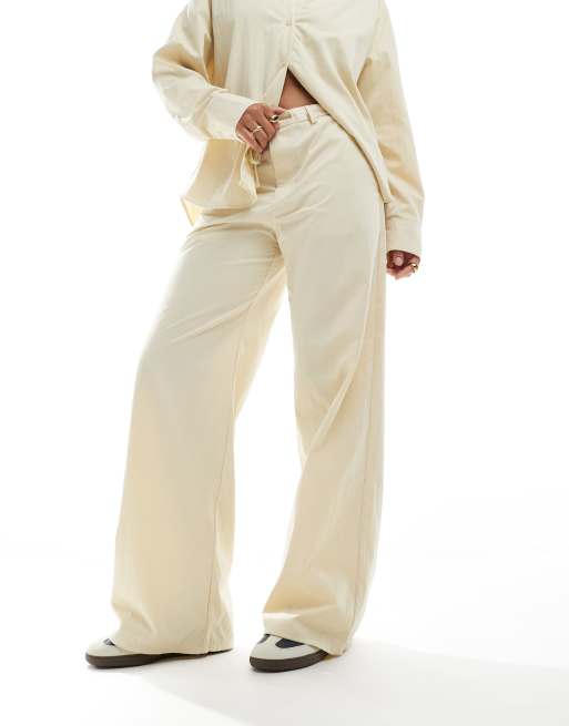 Pull&Bear tie waist wide leg trouser co-ord in cream, 5 of 5