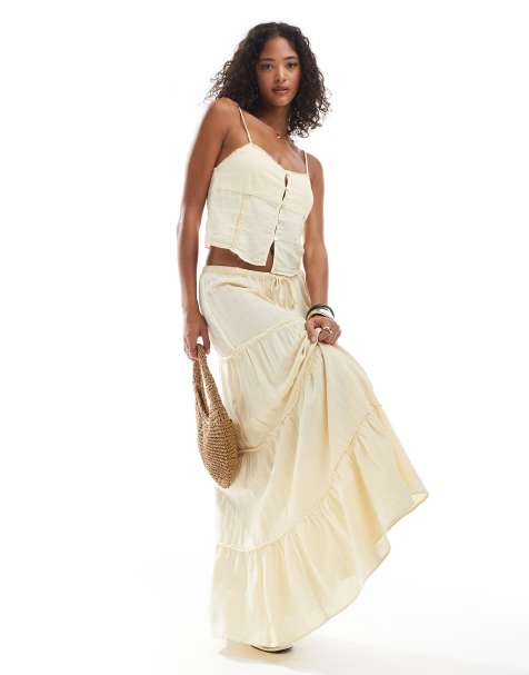 Pull&Bear tiered maxi skirt and top set in buttermilk yellow - view 1