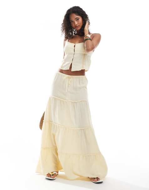Pull&Bear tiered maxi skirt co-ord in buttermilk yellow