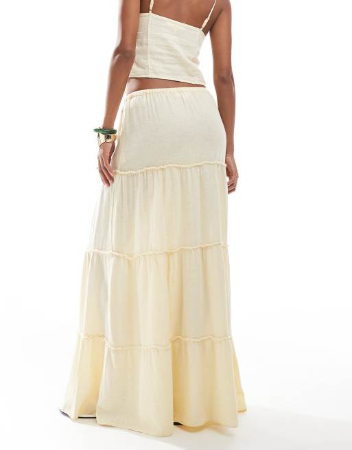 Pull&Bear tiered maxi skirt in buttermilk yellow - part of a set