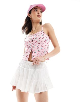 Pull&Bear tiered mini rara skirt in white