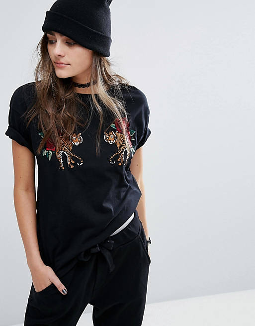Pull&Bear Tiger Embroidered Print T-shirt