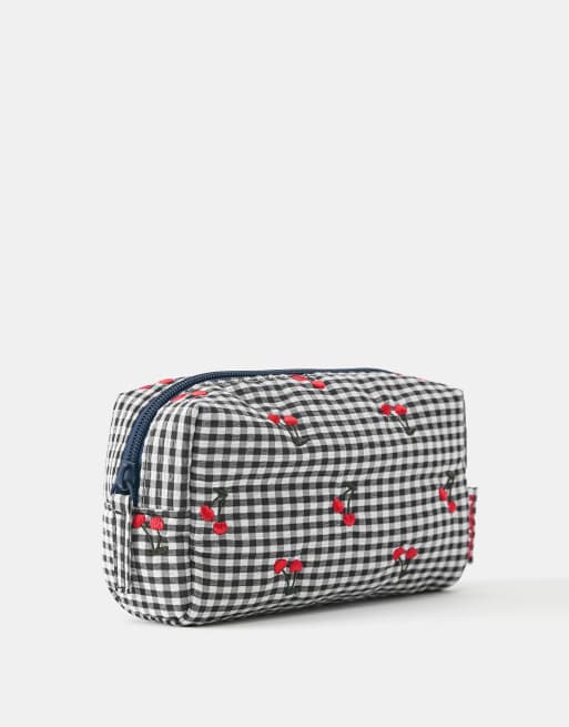 Pull&Bear - Toilettas met gingham-ruit en fruitprint in blauw, 2 van 4