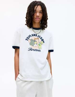 Pull & Bear - Tom and Jerry - T-shirt - Blanc cassé