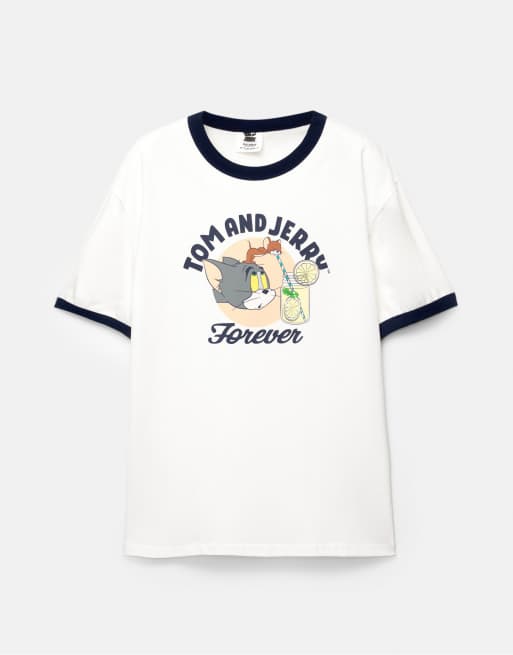 Pull&Bear Tom & jerry t-shirt in off white