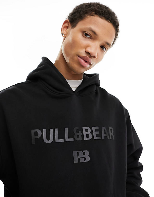 Pull&Bear - tonal printed hoodie in black