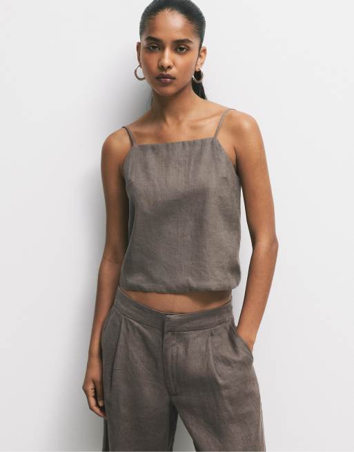 Pull&Bear - Top 100% lino color tortora
