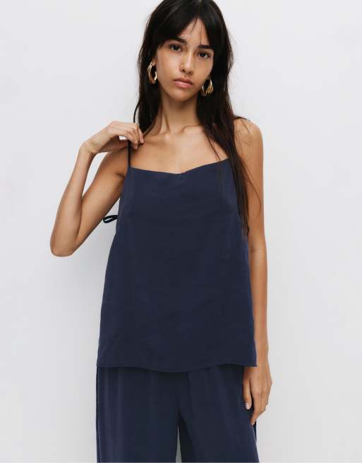 Pull&Bear - Top à bretelles avec petits nœuds - Bleu marine