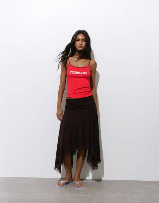 Pull&Bear - Top à bretelles avec texte - Rouge, 4 de 4