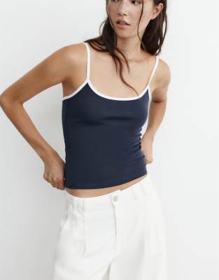 Pull & Bear - Top à bretelles fines - Bleu marine L