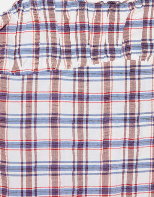 Pull&Bear - Top à carreaux et bretelles - Bleu, 6 de 7