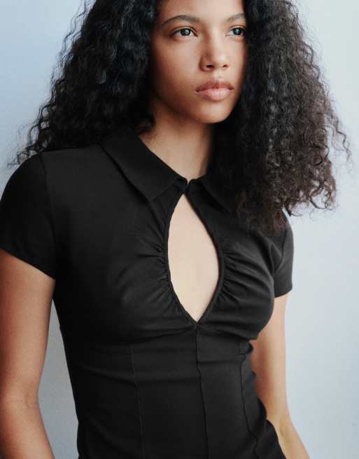 Pull&Bear top à découpes à manches courtes noir, 3 de 6