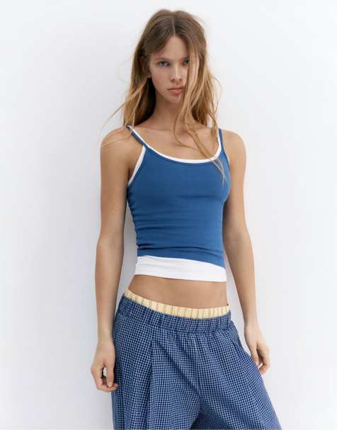 Pull&Bear - Top a doppio strato blu navy con spalline sottili - view 1