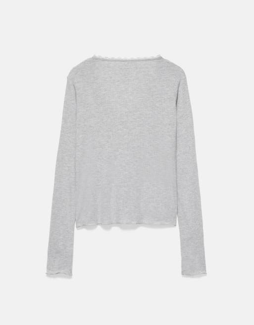 Pull&Bear top à double dentelle gris, 7 de 7