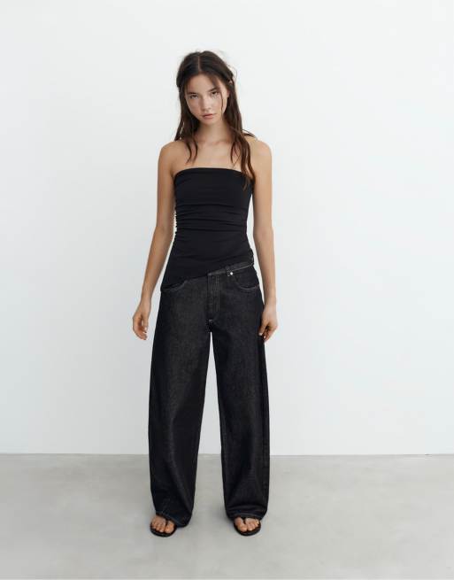 Pull&Bear - Top a fascia nero asimmetrico, 3 di 4