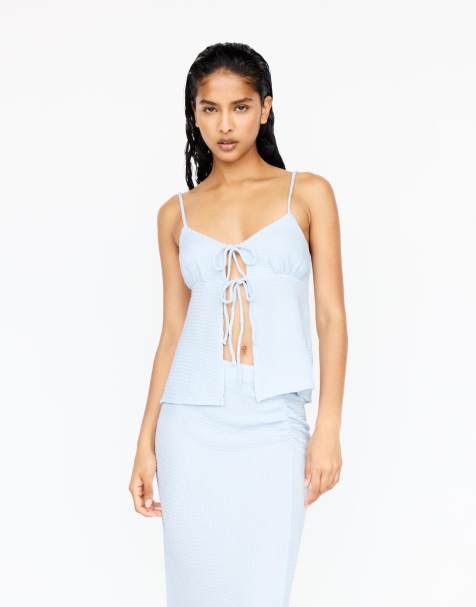Pull&Bear - Top à fines bretelles et liens - Bleu pâle - view 1