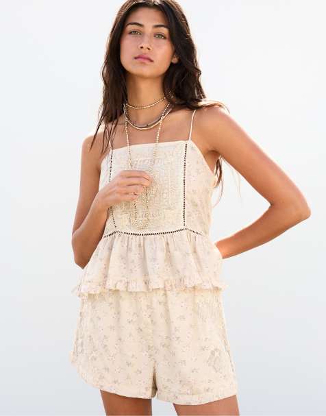 Pull&Bear - Top à fleurs brodées - Beige - view 1