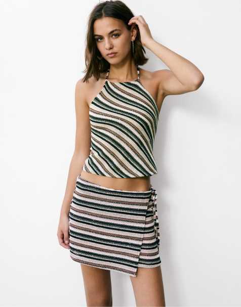 Pull&Bear - Top allacciato al collo a righe - view 1