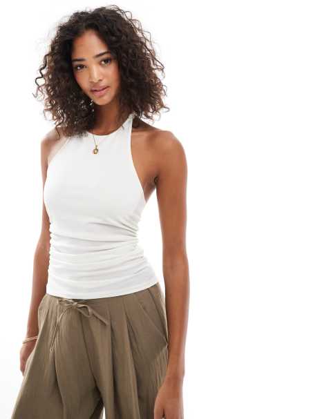 Pull&Bear - Top allacciato al collo bianco con nodo - view 1