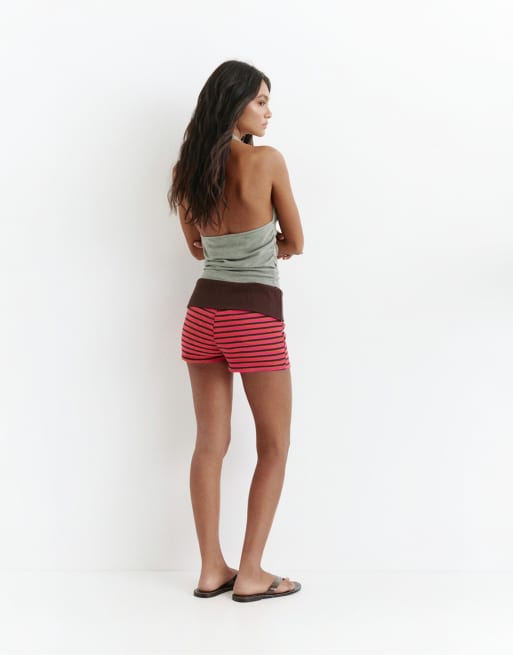 Pull&Bear - Top allacciato al collo kaki medio con laccetti, 4 di 4