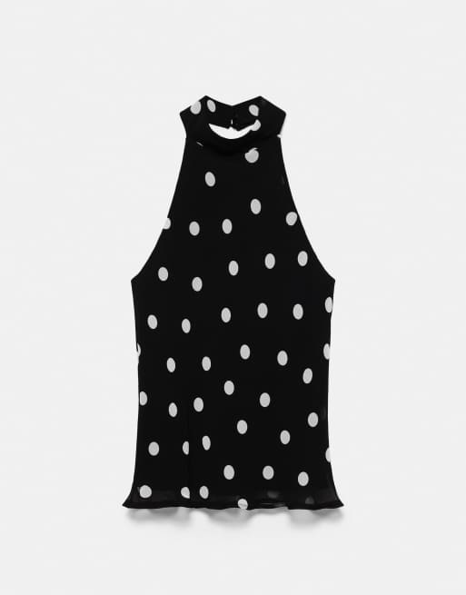 Pull&Bear - Top allacciato al collo nero a pois, 3 di 4