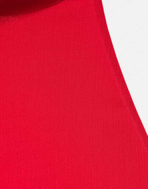 Pull&Bear - Top allacciato al collo rosso fluido, 7 di 7