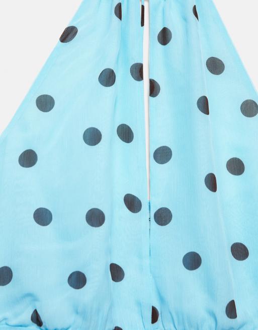 Pull&Bear top all'americana a pois con cut-out in turchese chiaro, 7 di 7