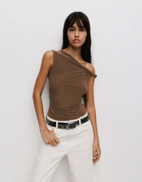 Pull&Bear - Top asimmetrico marrone - view 1