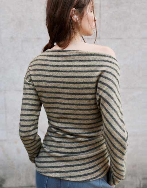 Pull&Bear top asymétrique doux au toucher à rayures, 2 de 5