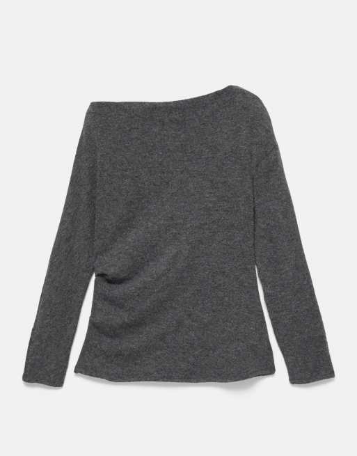 Pull&Bear top asymétrique doux au toucher gris, 4 de 5