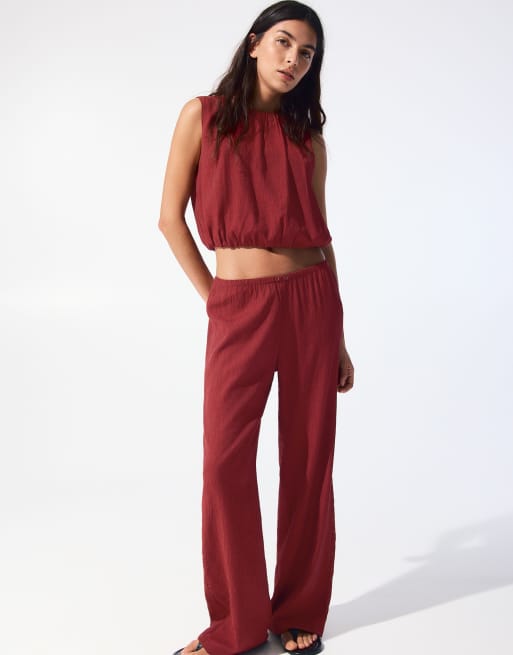 Pull&Bear - Top ballon style champêtre - Bordeaux