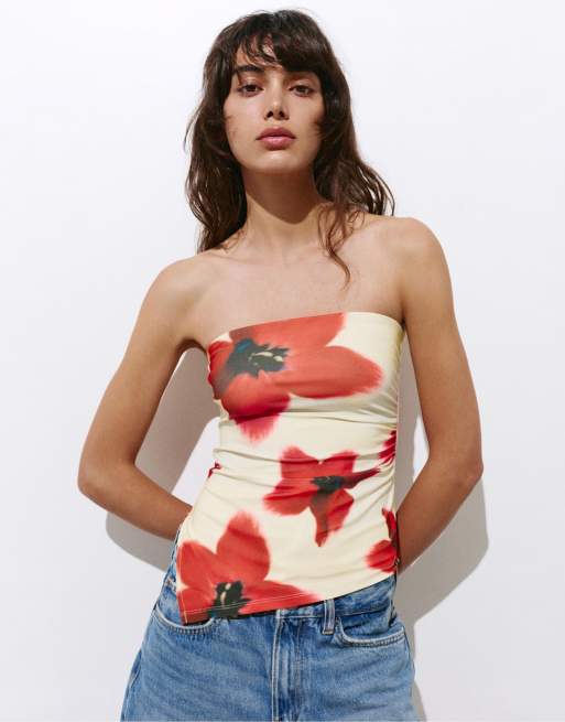 Pull&Bear - Top bandeau à fleurs - Multicolore