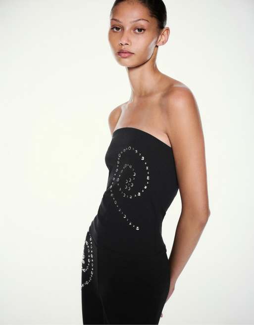 Pull&Bear top bandeau clouté noir, 4 de 7
