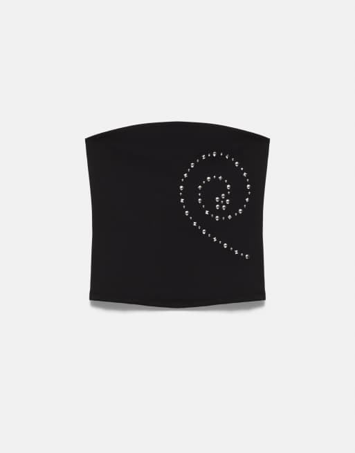 Pull&Bear top bandeau clouté noir, 6 de 7