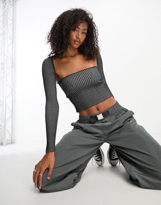 Pull&Bear acid wash ribbed bandeau top co-ord in grey - ASOS Price Checker