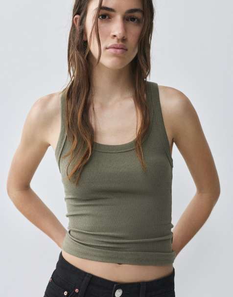 Pull&Bear - Top basic senza maniche kaki - view 1