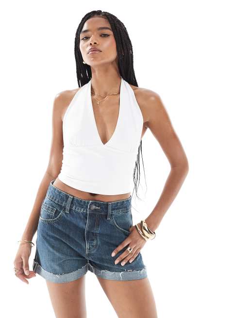 Pull&Bear - Top bianco allacciato al collo