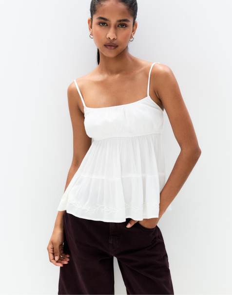 Pull&Bear - Top bianco con ricami - view 1