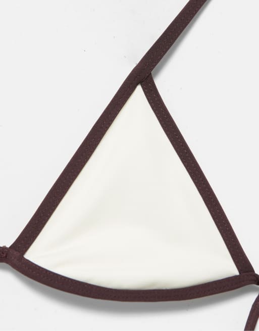 Pull&Bear - Top bikini a triangolo bianco con finiture a contrasto, 4 di 4