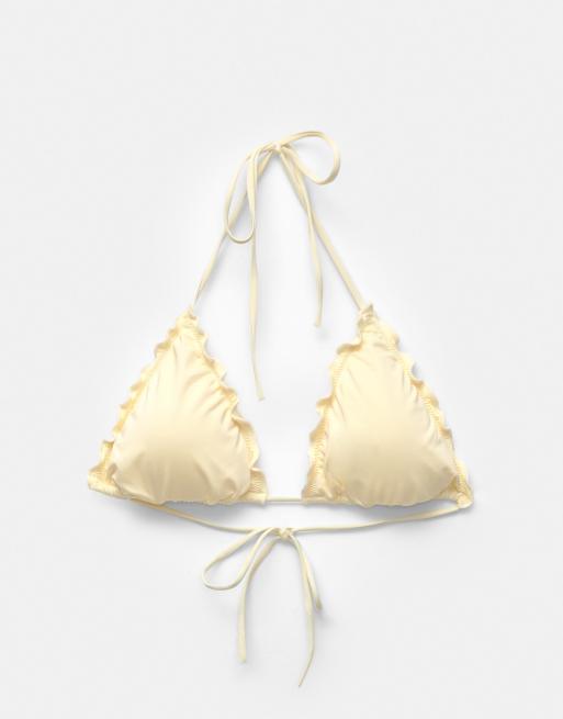 Pull&Bear - Top bikini a triangolo color burro con volant