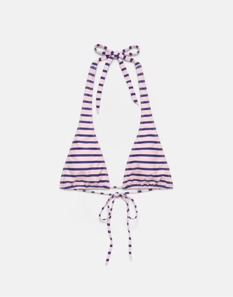 Pull&Bear - Top bikini rosa a righe multiposizione - view 1