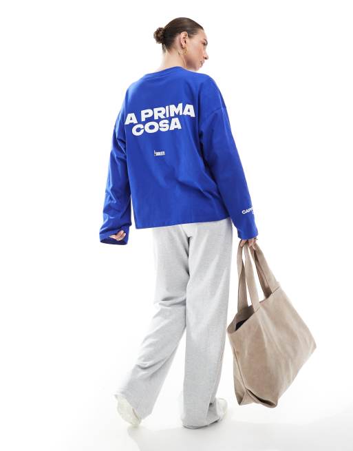 Pull&Bear - Top blu a maniche lunghe con scritta 