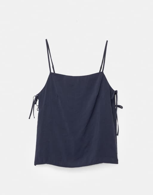 Pull&Bear - Top blu navy con fiocchetti e spalline sottili