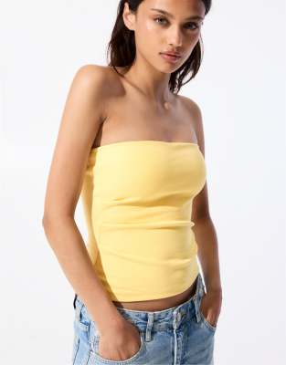 Robe Pull & Bear Jaune Et Blanc, Taille M - Viscose, Sans Manches, Neuve Avec étiquette