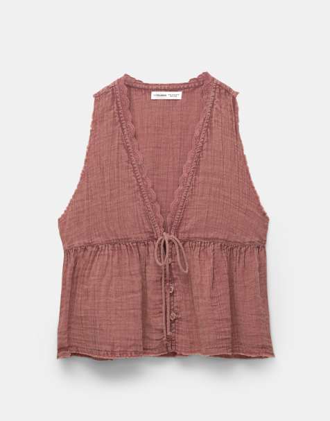 Pull&Bear - Top champêtre avec bordure en dentelle - Bordeaux - view 1