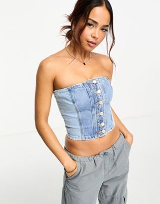 Pull&Bear two tone contrast denim corset top co-ord in blue - ASOS Price Checker