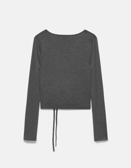 Pull&Bear top croisé ceinturé gris, 7 de 7